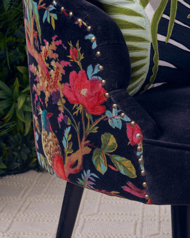Cefena Black Velvet Chair with Scalloped Back