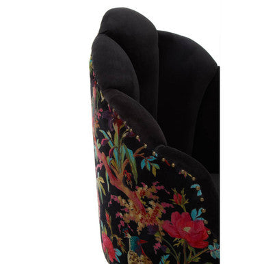 Cefena Black Velvet Chair with Scalloped Back