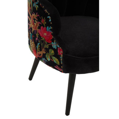 Cefena Black Velvet Chair with Scalloped Back