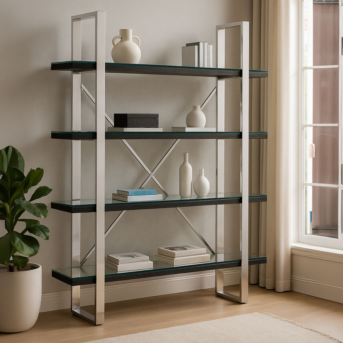 Black Wood Four Tier Shelf Unit | Kerala