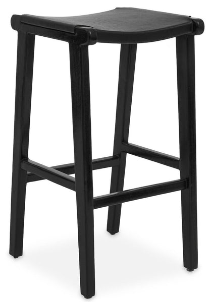 Black Leather and Teak Barstool | Kendari