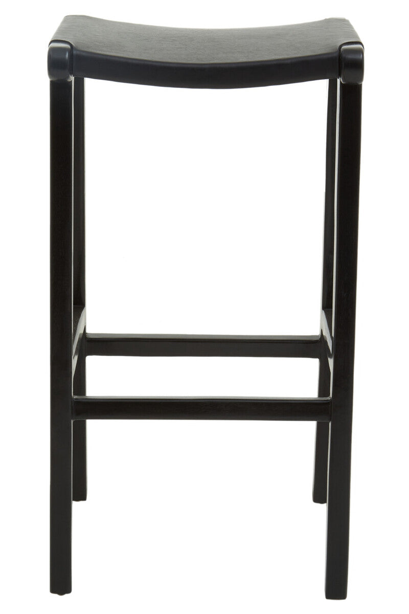 Black Leather and Teak Barstool | Kendari
