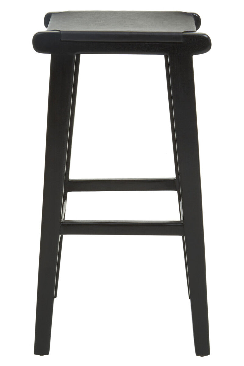 Black Leather and Teak Barstool | Kendari