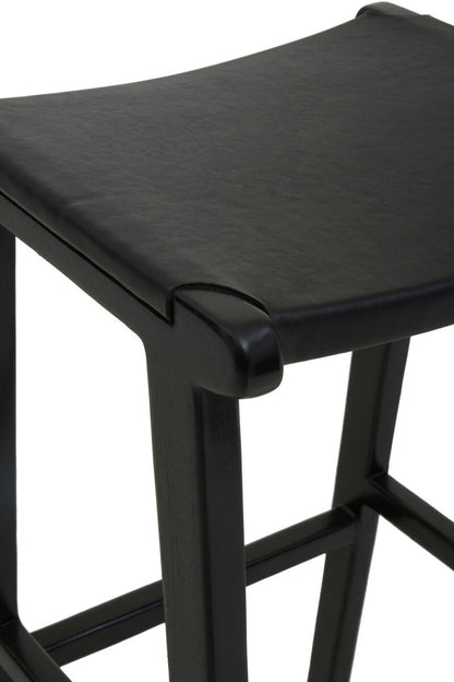 Black Leather and Teak Barstool | Kendari
