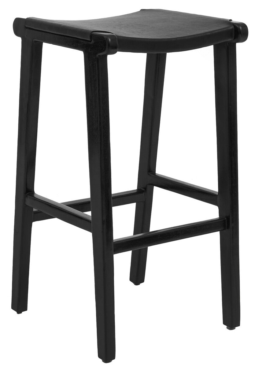 Black Leather and Teak Barstool | Kendari