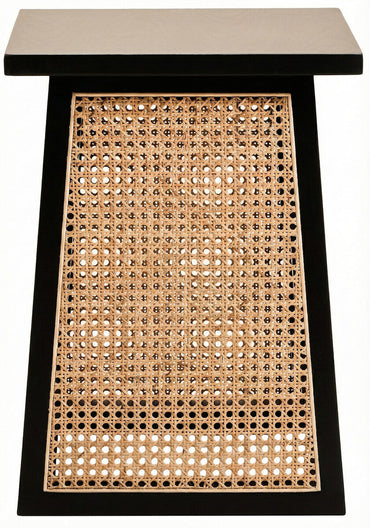 Black Elm Wood Side Table with Woven Natural Cane Panels | Cebu