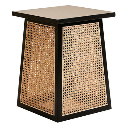 Black Elm Wood Side Table with Woven Natural Cane Panels | Cebu