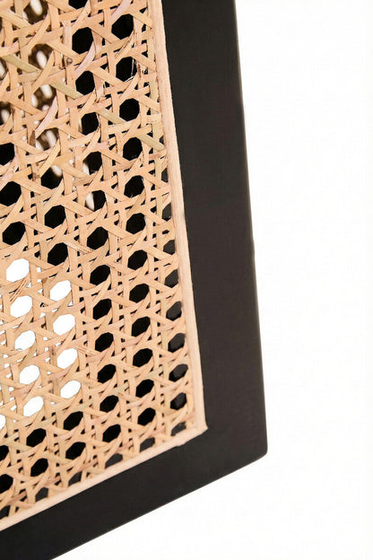 Black Elm Wood Side Table with Woven Natural Cane Panels | Cebu