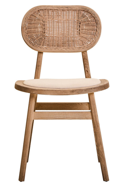 Beige Fabric and Grey Wash Elm Wood Dining Chair | Cebu