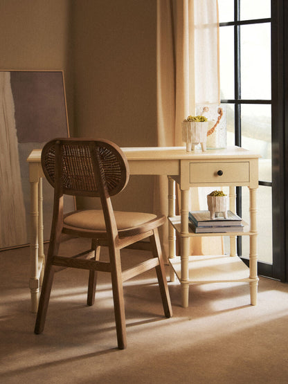 Beige Fabric and Grey Wash Elm Wood Dining Chair | Cebu