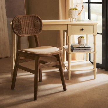 Beige Fabric and Grey Wash Elm Wood Dining Chair | Cebu