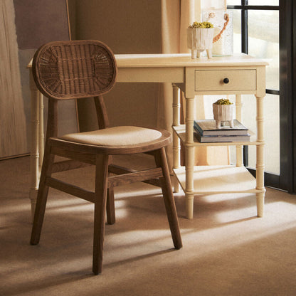 Beige Fabric and Grey Wash Elm Wood Dining Chair | Cebu