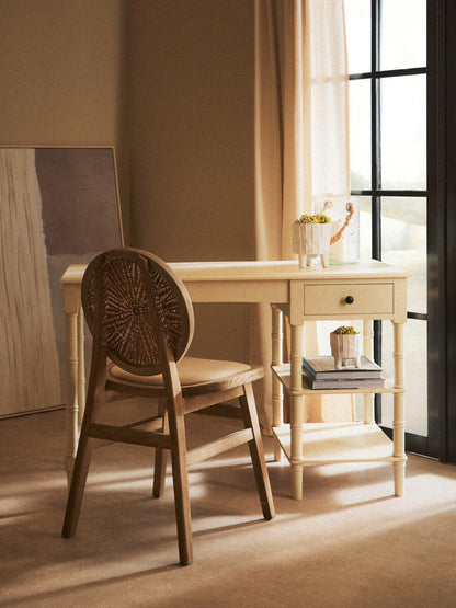 Beige Fabric and White Wash Elm Wood Dining Chair | Cebu