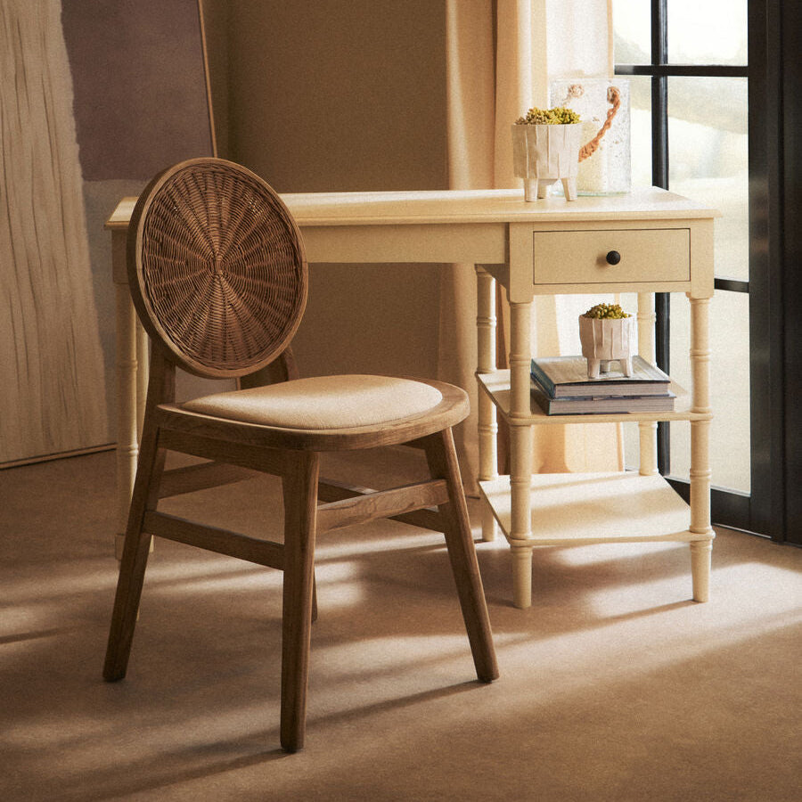 Beige Fabric and White Wash Elm Wood Dining Chair | Cebu