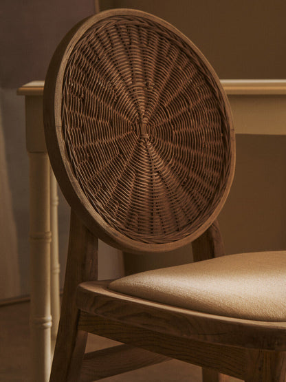 Beige Fabric and White Wash Elm Wood Dining Chair | Cebu