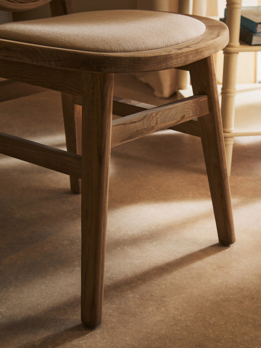 Beige Fabric and White Wash Elm Wood Dining Chair | Cebu