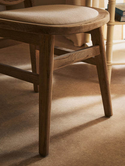 Beige Fabric and White Wash Elm Wood Dining Chair | Cebu