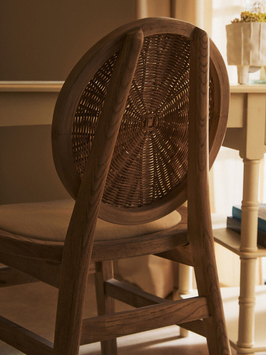 Beige Fabric and White Wash Elm Wood Dining Chair | Cebu
