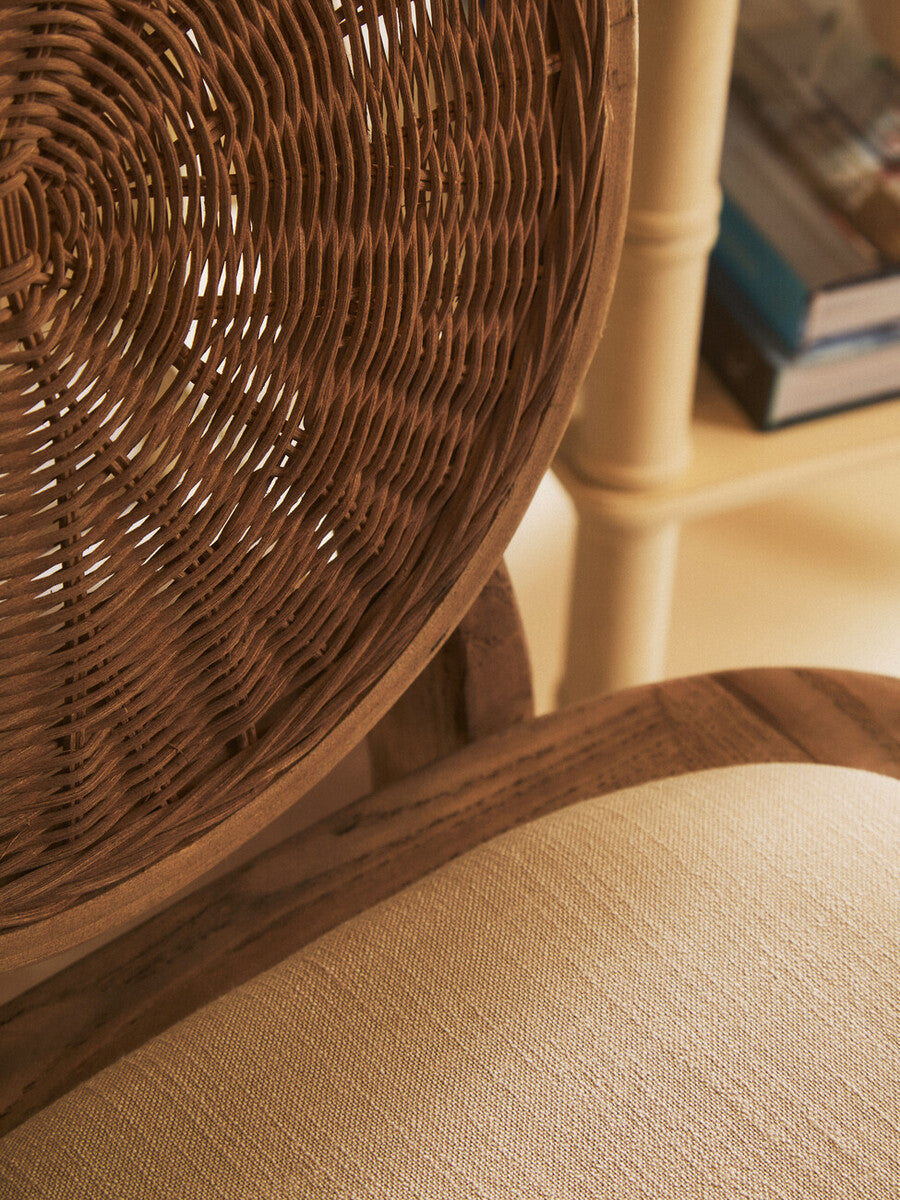 Beige Fabric and White Wash Elm Wood Dining Chair | Cebu