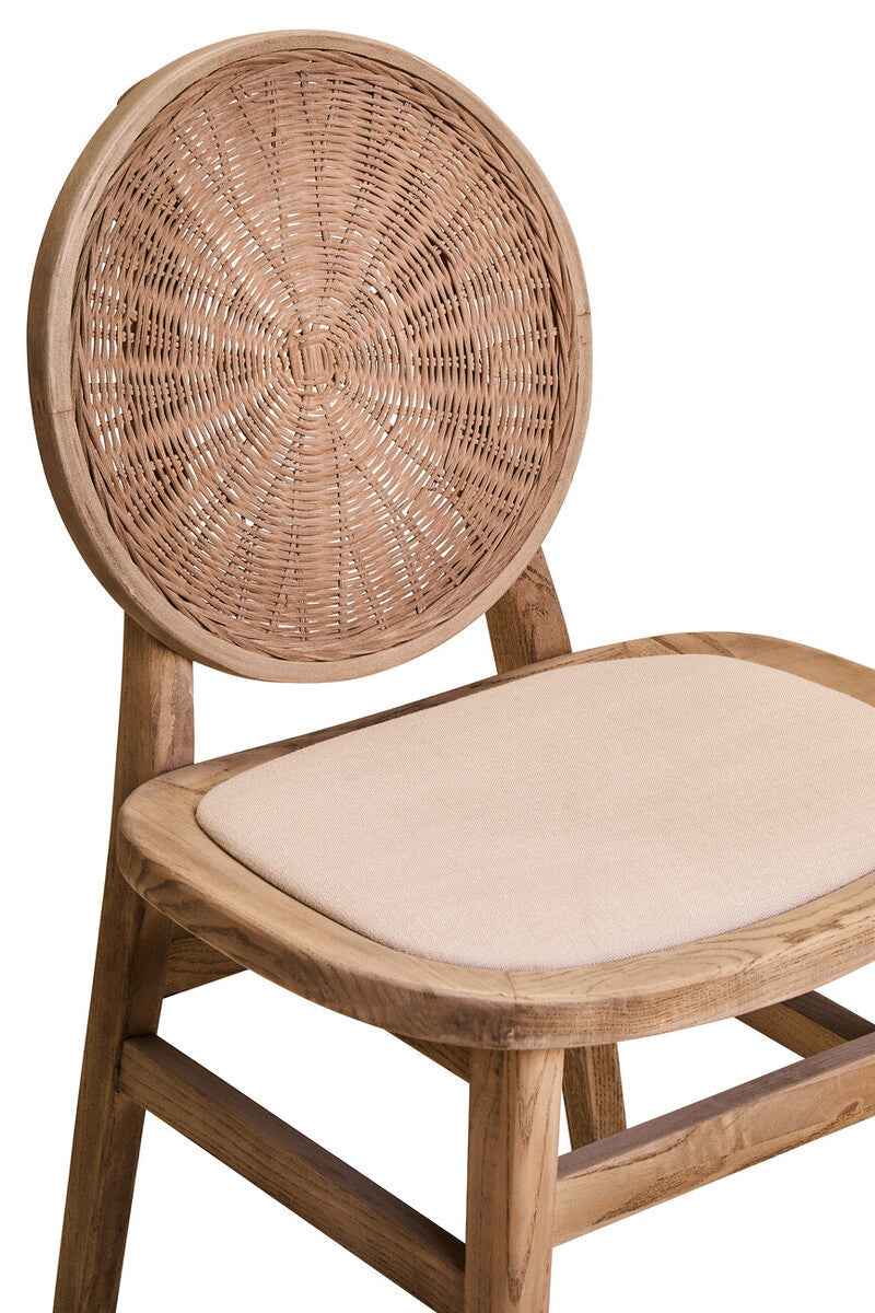 Beige Fabric and White Wash Elm Wood Dining Chair | Cebu