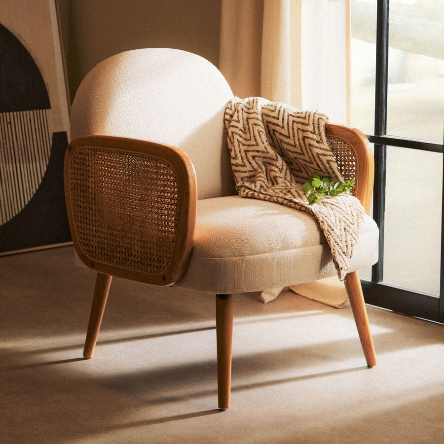 Cebu Ivory Fabric Chair with Curved Back