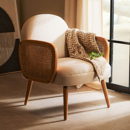 Cebu Ivory Fabric Chair with Curved Back