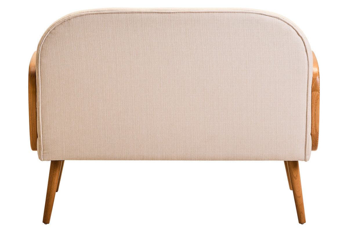 2 Seater Ivory Fabric and Cane Sofa with Elm Wood Legs | Cebu