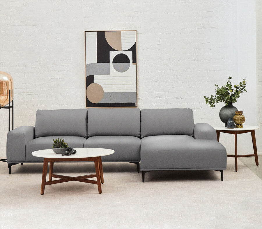 3 Seater Grey Fabric Right Chaise Sofa | Toulon