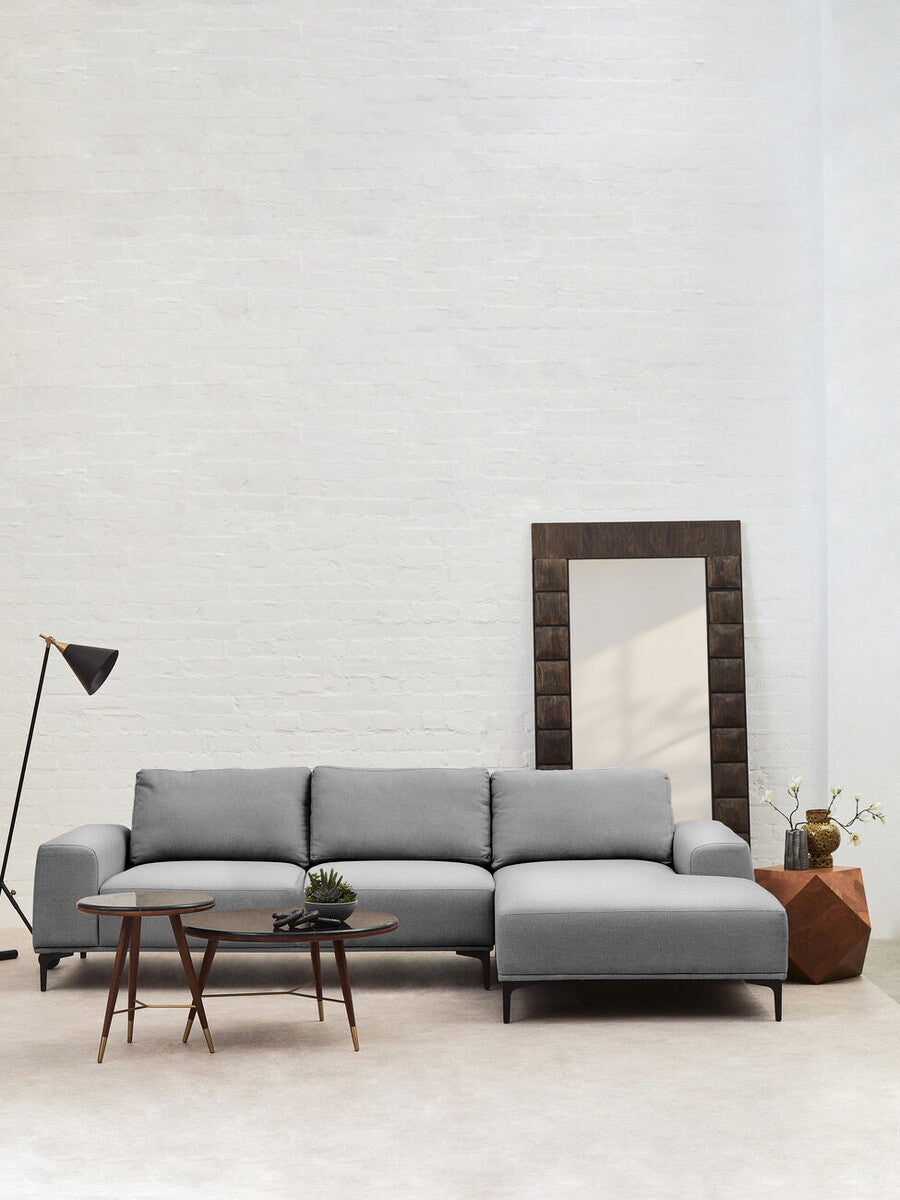 3 Seater Grey Fabric Right Chaise Sofa | Toulon
