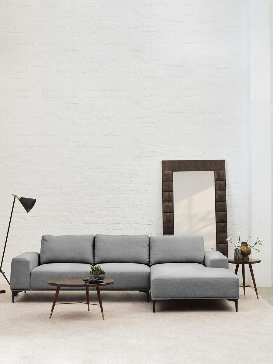 3 Seater Grey Fabric Right Chaise Sofa | Toulon