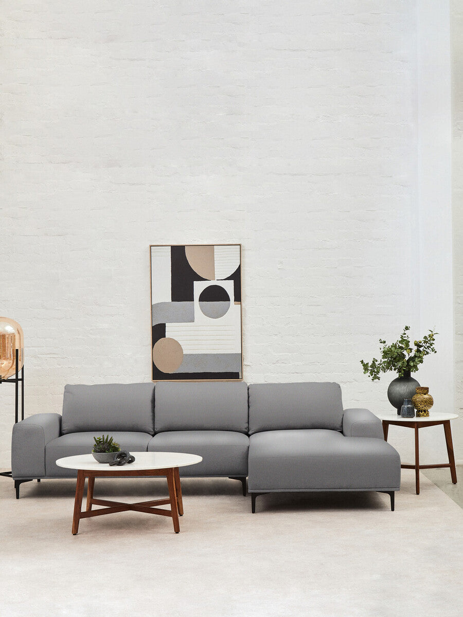 3 Seater Grey Fabric Right Chaise Sofa | Toulon