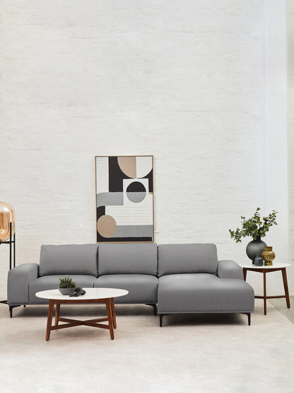 3 Seater Grey Fabric Right Chaise Sofa | Toulon