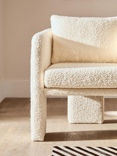 Ozzero Ivory Boucle Curved Armchair with Matching Cushion