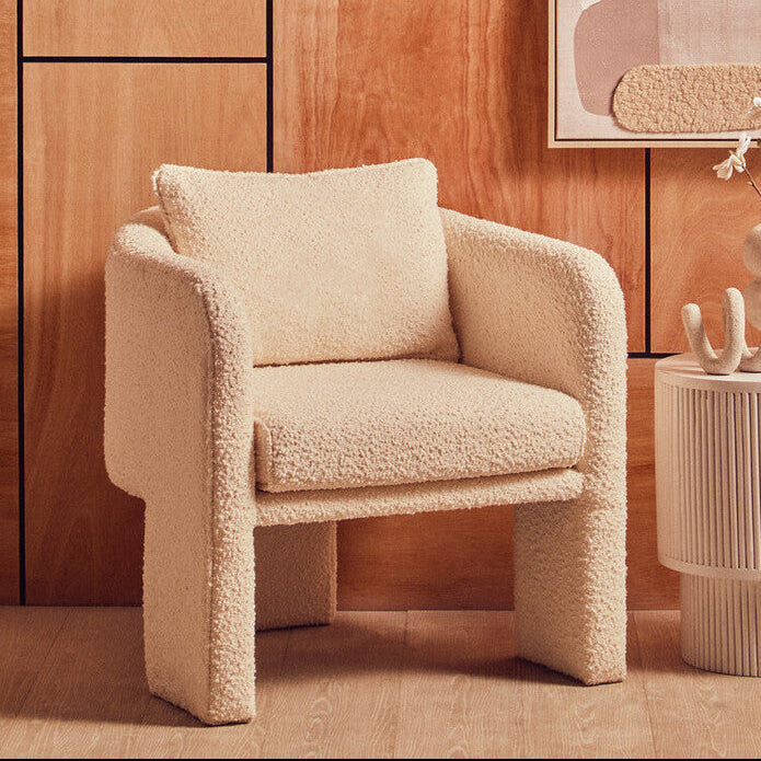 Ozzero Ivory Boucle Curved Armchair with Matching Cushion