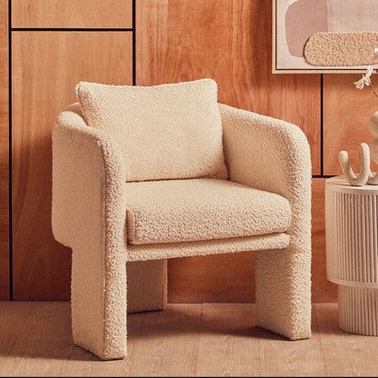 Ozzero Ivory Boucle Curved Armchair with Matching Cushion