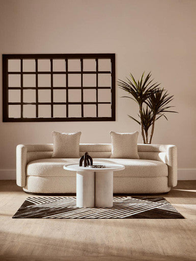 3 Seater Ivory Linen Curved Sofa | Oratino