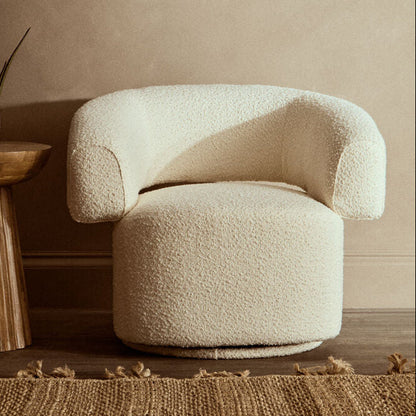 Oliveto Ivory Boucle Curved Swivel Armchair