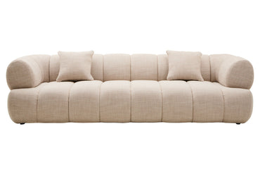 3 Seater Cream Linen Fabric Curved Sofa | Ordona