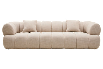 3 Seater Cream Linen Curved Sofa | Ordona