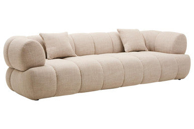 3 Seater Cream Linen Curved Sofa | Ordona