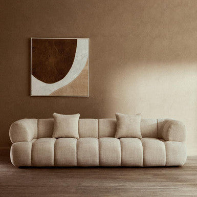 3 Seater Cream Linen Curved Sofa | Ordona