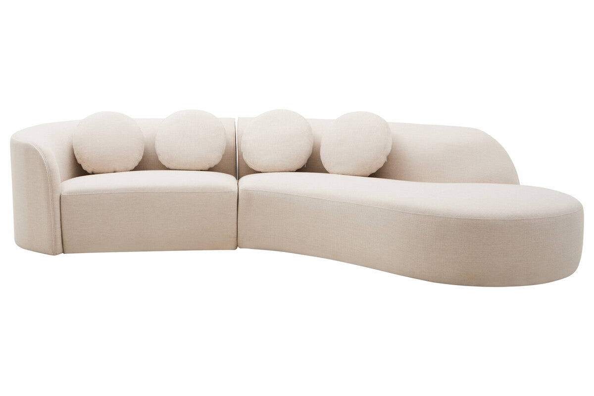 3 Seater Cream Linen Curved Sofa | Ovada