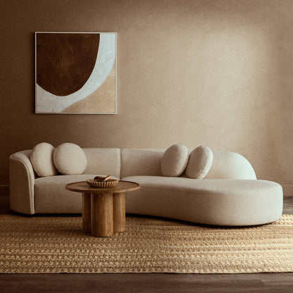 3 Seater Cream Linen Curved Sofa | Ovada