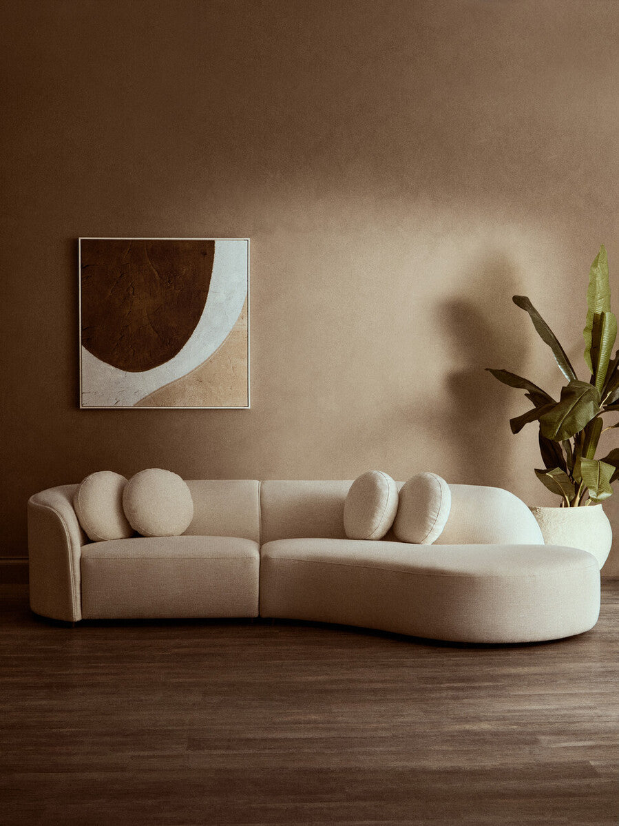 3 Seater Cream Linen Curved Sofa | Ovada