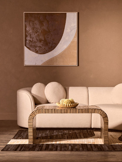 3 Seater Cream Linen Curved Sofa | Ovada