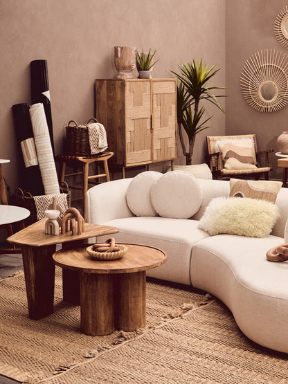 3 Seater Cream Linen Curved Sofa | Ovada