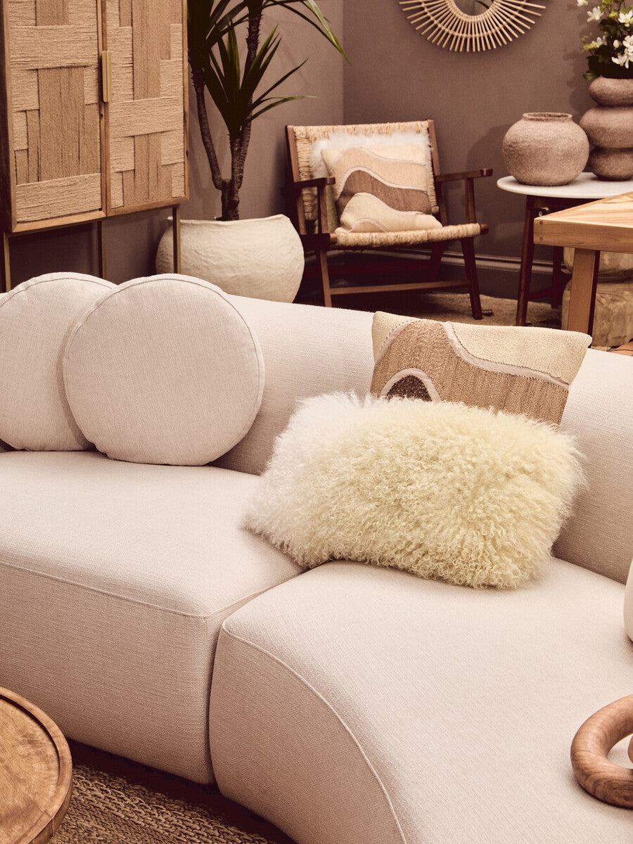 3 Seater Cream Linen Curved Sofa | Ovada