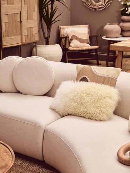 3 Seater Cream Linen Curved Sofa | Ovada