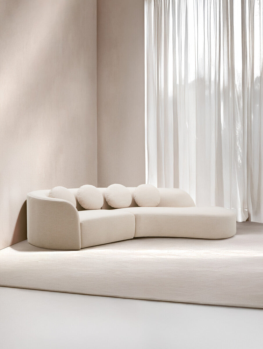 3 Seater Cream Linen Curved Sofa | Ovada
