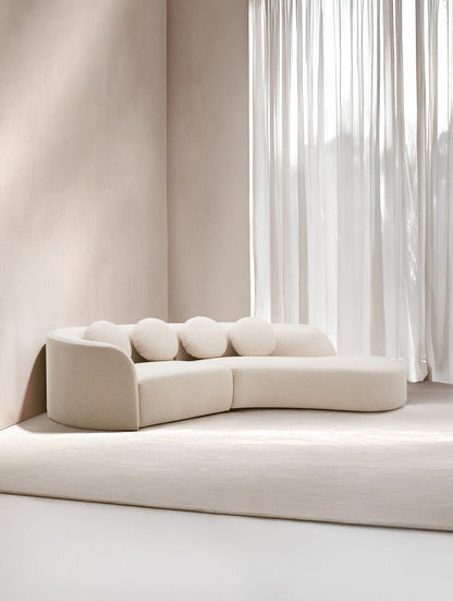 3 Seater Cream Linen Curved Sofa | Ovada